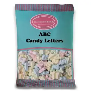 A bulk 1kg bag of colourful hard candy ABC letters.