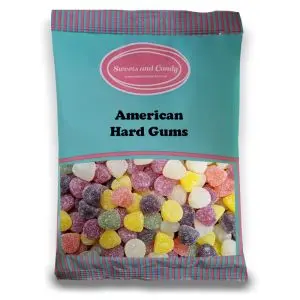 American Hard Gums - 1Kg Bulk bag of assorted fruit flavour gummy sweets in a dome shape.