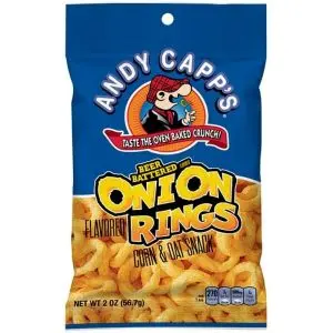 American Sweets - A large 57g bag of Andy Capp's Onion Rings American Crisps.