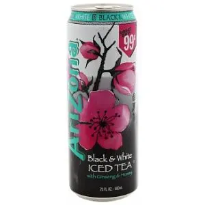 A large can of Arizona black and white iced tea drink
