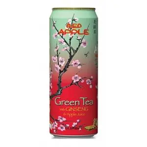 A large can of Arizona Red Apple Green tea with Ginseng and apple juice