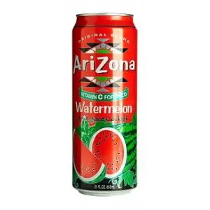 A large can of Arizona Watermelon, fruit juice American drink.
