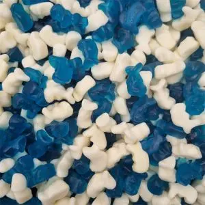 baby dolphins, retro blue and white dolphin shaped jelly sweets