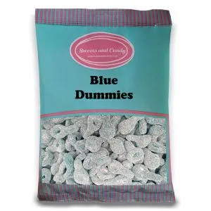A bulk 1kg bag of fizzy blue dummies sweets