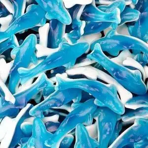 Retro Sweets - large blue jelly sweets shaped like dolphins