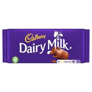 Deliciously creamy Cadbury Dairy Milk chocolate bar, sharing size sweets
