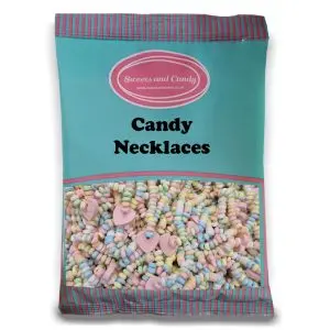 Colourful pieces of hard candy on elastic with a cute heart shaped pendant