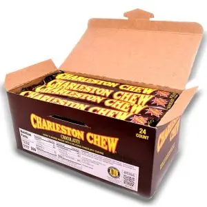 American Sweets - A full case of 24 Charleston Chew Chocolate American candy bars, made from chocolate nougat, covered with a chocolatey coating.