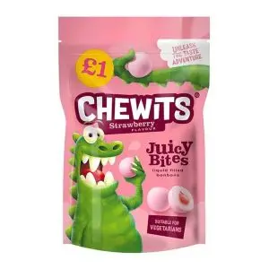 A 145g bag of chewits strawberry bon bon with a juicy liquid centre