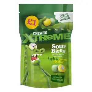 A 145g bag of Chewits new extreme sour chewy bon bons in apple and lemon flavours