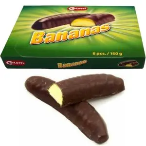 Chocolate bananas in a 150g box containing 6 large bananas