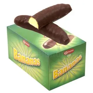 Chocolate bananas in a large box containing 30 large bananas