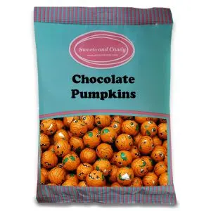 Halloween themed chocolate pumpkins in a bulk 1kg bag