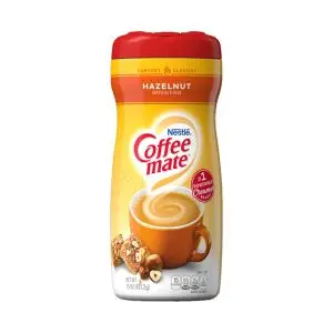 A jar of hazelnut flavour Coffee Mate coffee creamer imported from America