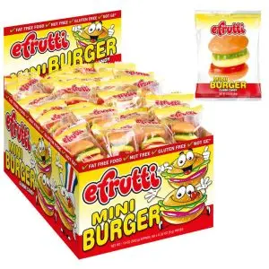 American Sweets - A full box of 60 fruit flavour gummy sweets shaped like burgers