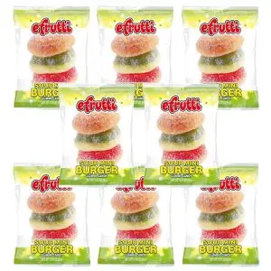 American Sweets - A pack of 8 sour fruit flavour gummy sweets shaped like burgers