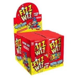 A full case of Fizz Wiz strawberry popping candy sachets, retro sweets from your childhood!