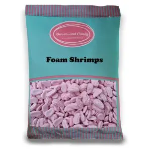 Foam Shrimps - A 1kg bag of raspberry flavour foam sweets