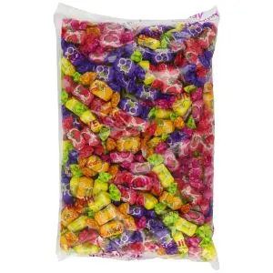 A bulk 2kg bag of Verquin assorted fruit chews, raspberry, blackcurrant, lemon, orange and strawberry flavour