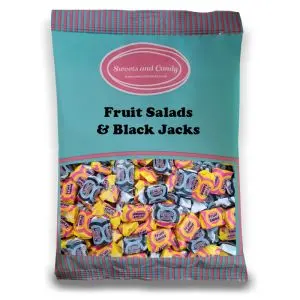 Fruit Salad and Black Jack Chews - 1Kg Bulk bag of retro pineapple and raspberry and liquorice and aniseed flavour chewy sweets