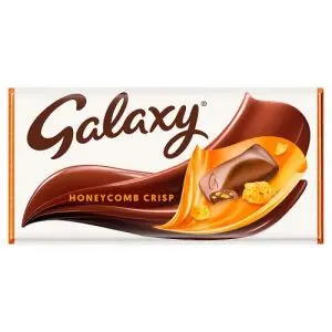 Smooth Galaxy chocolate with crispy honeycomb pieces, similar to cinder toffee sweets
