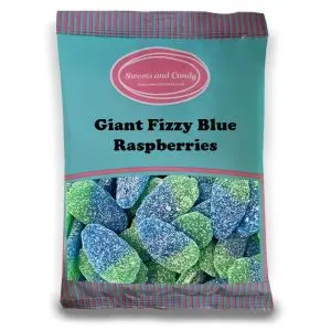 Giant Fizzy Blue Raspberries - 1Kg Bulk bag of Raspberry flavour gummy sweets in the shape of Giant Raspberries, covered with a sour sugar coating!