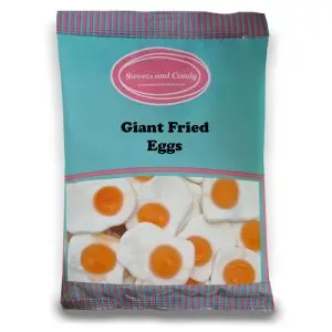 Giant Fried Eggs - 1Kg Bulk bag of retro fruit flavour jelly sweets shaped like eggs, in giant size.