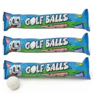 Minty bubblegum balls shaped like golf balls
