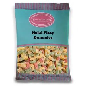 Halal Pick and Mix Sweets - 1kg Bulk bag of Fizzy Dummies, sugar coated jelly sweets in the shape of dummies.