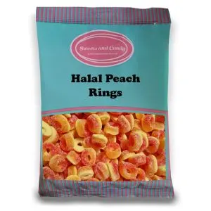 Halal Pick and Mix Sweets - 1kg Bulk bag of Halal Peach Rings, peach flavour jelly sweets with a sugar coating