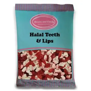 Halal Pick and Mix Sweets - 1kg Bulk bag of Halal Teddy Bears, fruit flavour jelly sweets in the shape of teeth and juicy lips