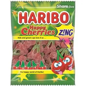 Haribo Fizzy cherry flavour jelly sweets with a sour fizzy coating