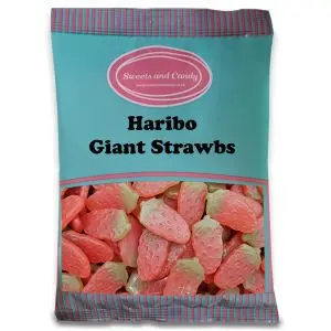 A bulk 1kg bag of Haribo Giant Strawbs sweets