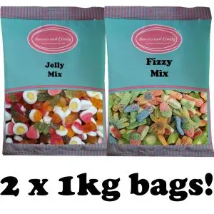 Pick and Mix sweets bundle - 1kg bag of jelly mix and 1kg bag of fizzy mix