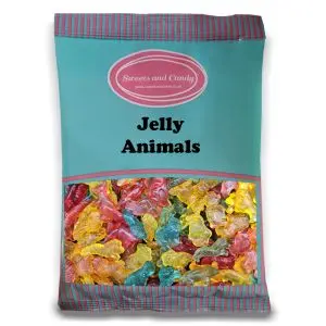A bulk 1kg bag of Jelly Animals, fruit flavour jelly sweets shaped like different animals