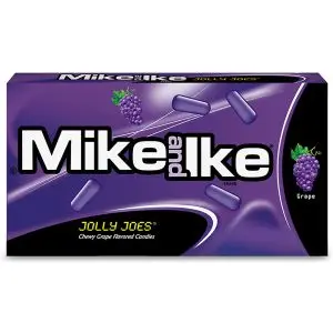 An American theatre box full of grape flavour Mike and Ike American sweets