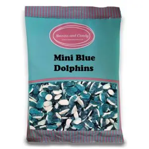 Mini Blue Dolphins in a bulk 1kg bag, retro blue and white jelly sweets