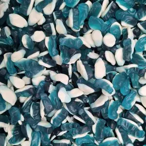 Retro Sweets - blue and white fruit flavour jelly sweets shaped like dolphins