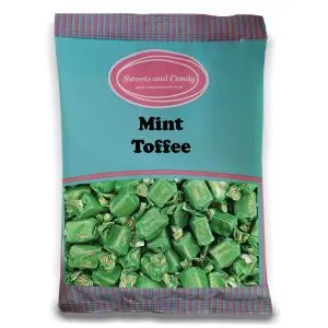 Individually wrapped mint flavour toffees in a bulk 1kg bag