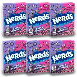 American Sweets - A pack of 6 grape and strawberry flavour Nerds, crunchy chewy American candy.