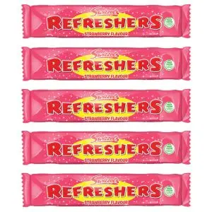 A pack of 5 strawberry refreshers chew bars, chewy retro sweets