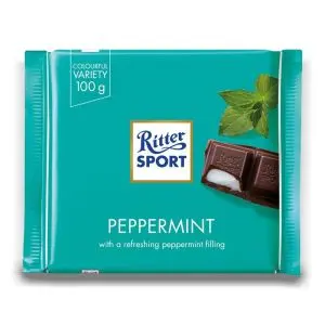 Ritter Sport Peppermint - Encased in chunky crisp dark chocolate, you will find their minty, refreshing, melt-in-the-mouth fondant filling.