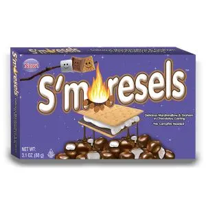 American Sweets - S'morsels Theatre box full of marshmallow and graham biscuit American candy bites covered in chocolate