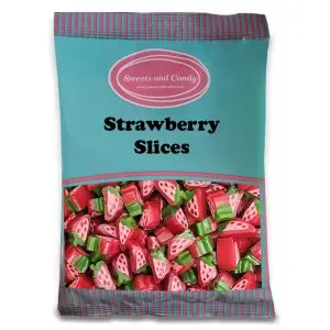 A bulk 1kg bag of strawberry slices, peelable liquorice sweets