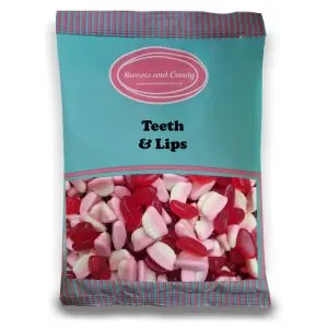 Teeth and Lips - 1Kg Bulk bag of retro fruit flavour jelly sweets in the shape of teeth and lips