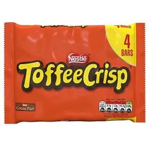 A multipack of 4 Toffee crisp bars made from soft caramel and crispy cereal pieces