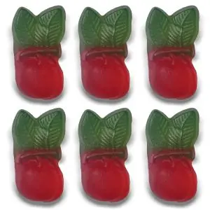 A bulk 2kg bag of vegan cherries, fruit flavour jelly sweets.