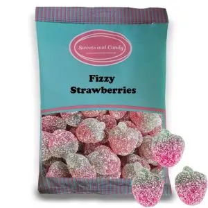 Vegan Fizzy Strawberries - Vegan fruit flavour jelly sweets, with a fizzy coating, shaped like strawberries