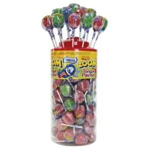 A full jar of Vidal tongue painter lollies with a bubblegum centre