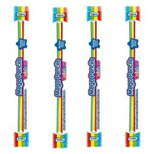 Mega Rainbow pencils - A pack of  4 fruit flavour mega pencils with a fondant centre